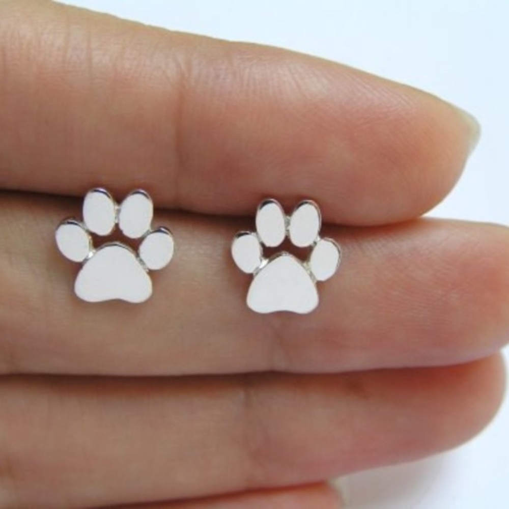 Paw Dainty Stud Earrings Silver Color - Picture 3 of 4